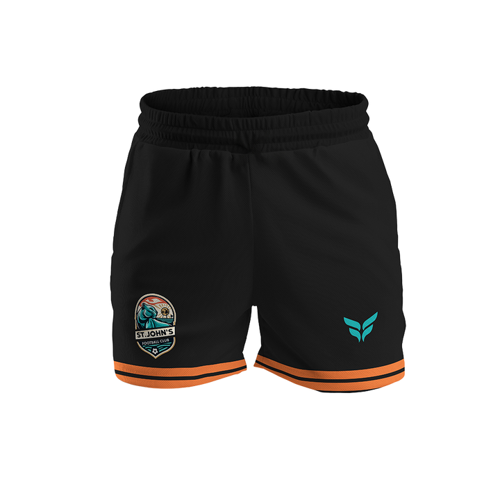 ST JOHNS FC COACH SHORTS W/ZIPPERED POCKETS (BLACK)